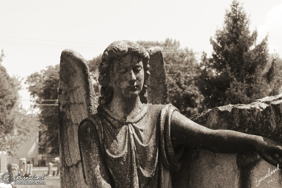 An angel at a grave marker at the Mount Hebron Cemetery in Winchester, Virginia.