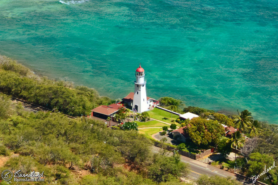Looking down at the Diamond Head Lighthouse on Oahu in Hawaii