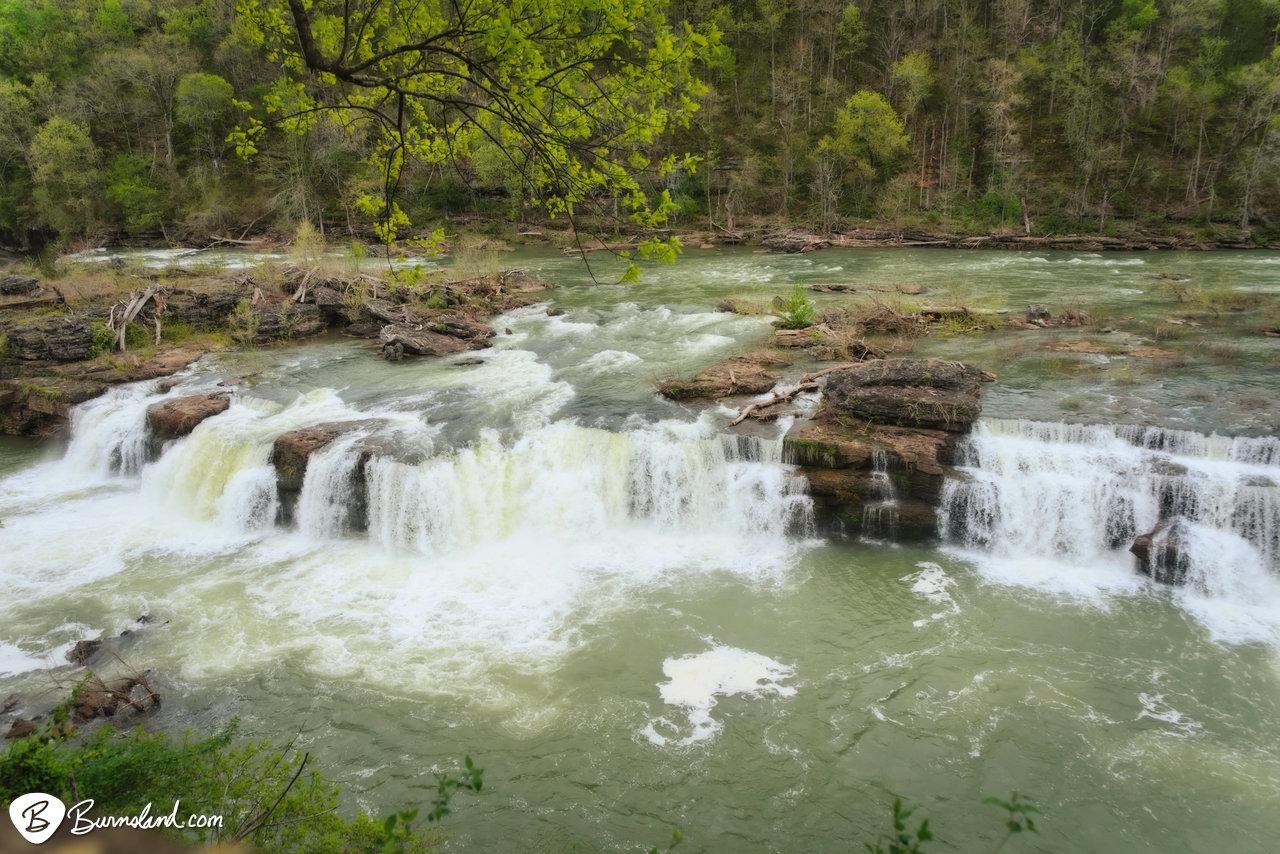 Rushing water roars over Great Falls on the Caney Fork River at Rock Island State Park in Tennessee