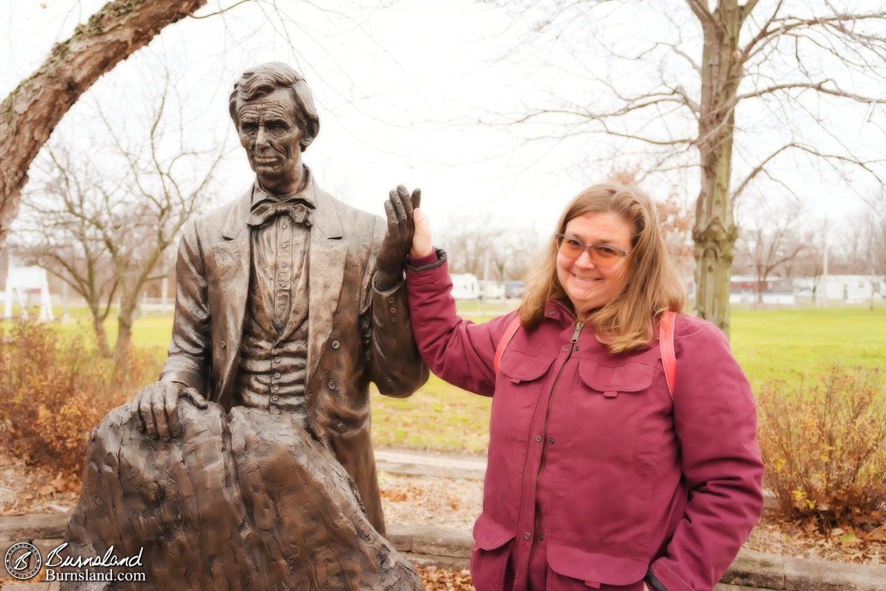 Laura and Abraham Lincoln at the Lincoln-Douglas Debate site in Charleston, Illinois