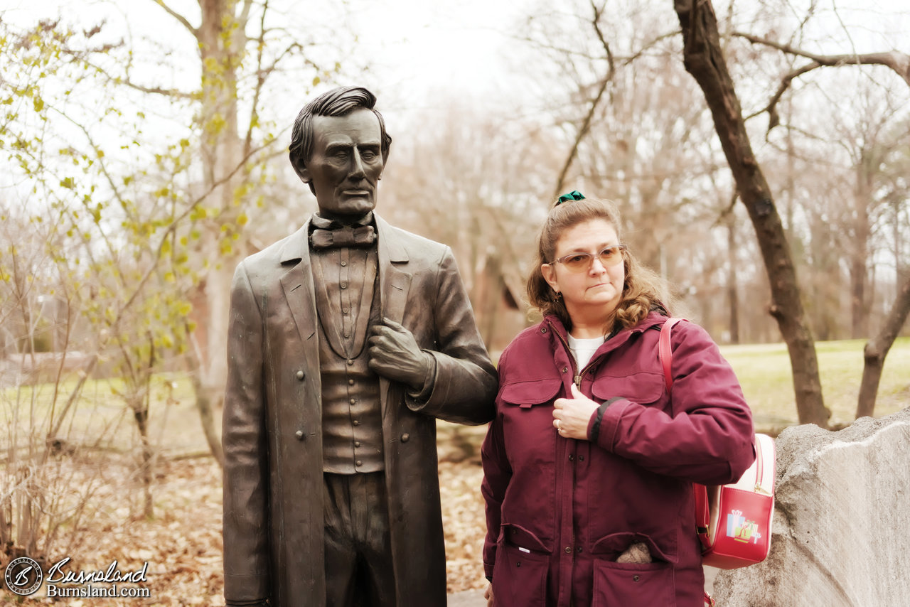 Laura and Abraham Lincoln at the Lincoln-Douglas debate site in Jonesboro, Illinois