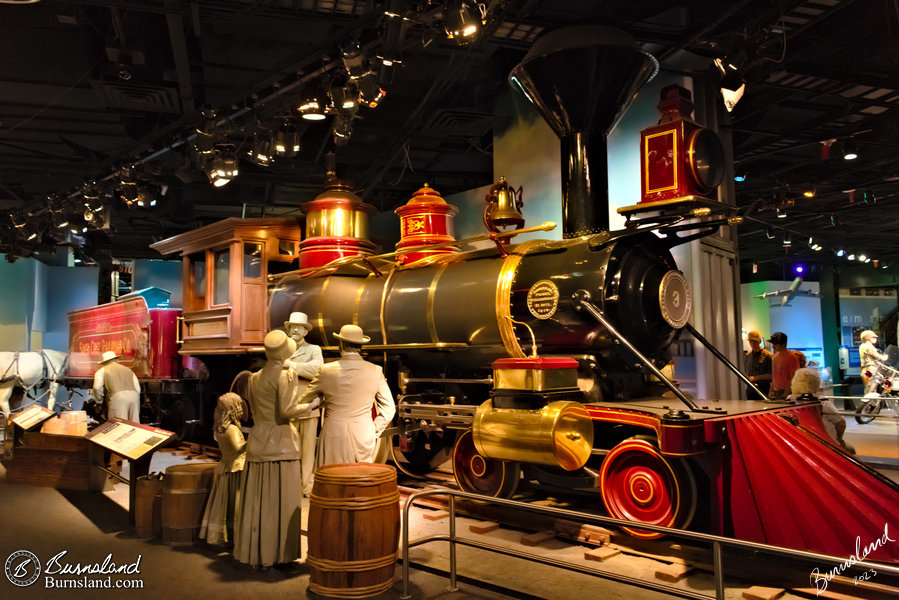 The steam locomotive Jupiter of the Santa Cruz Railroad is on display in the Smithsonian National Museum of American History in Washington, DC.