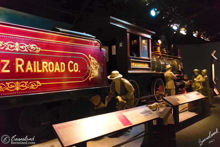 The steam Locomotive Jupiter of the Santa Cruz Railroad is on display in the Smithsonian National Museum of American History in Washington, DC.